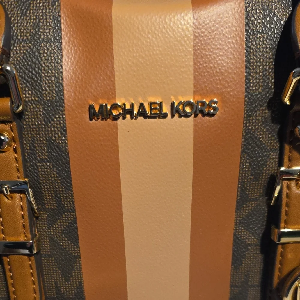 Michael Kors Brown and Tan Striped Satchel with Matching Wallet - Picture 2 of 15